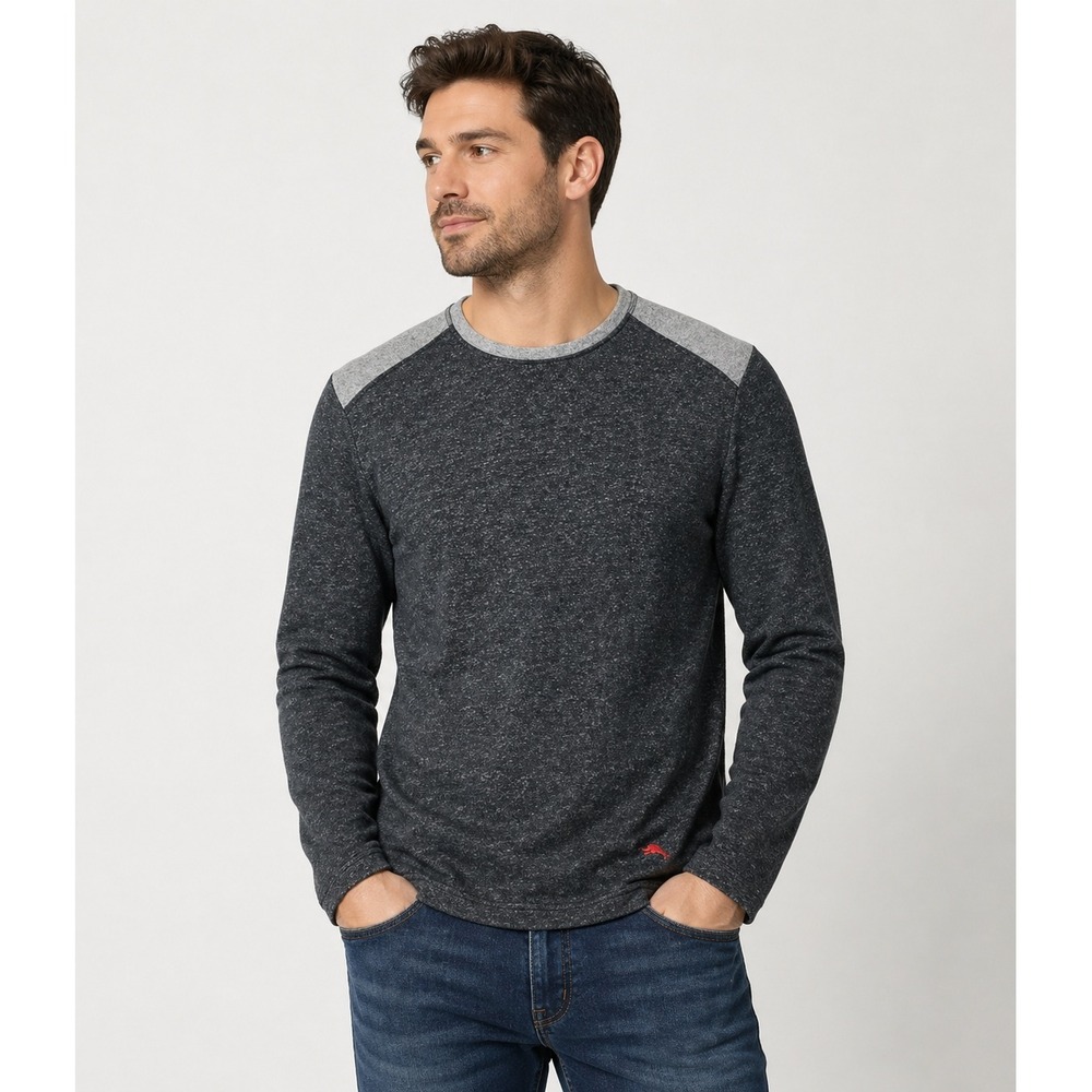 Tommy Bahama Mens Medium Gray Marl Long Sleeve Raglan Pullover Crewneck Shirt